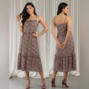 Gibsons latimer leopard print maxi square neck ruffle dress